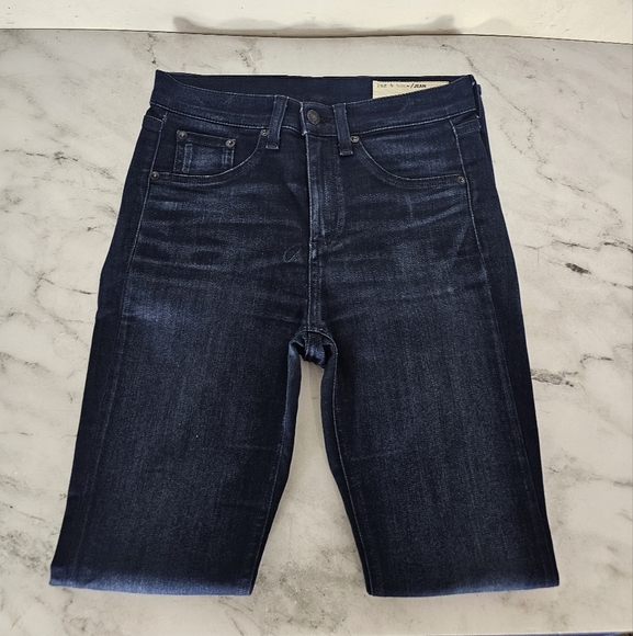 Rag & Bone High Rise 10 Inch Skinny Distressed Dark Blue Jeans 26 Preowned - Picture 5 of 9